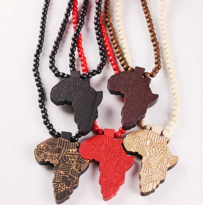 Wooden Africa Map Pendant Necklace