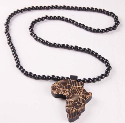 Wooden Africa Map Pendant Necklace